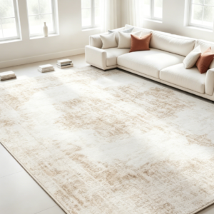 Washable Low-Pile Area Rug, Medallion, Beige