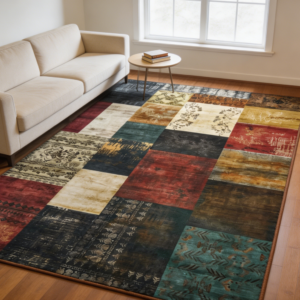 Washable Patchwork Area Rug, Multi-Colour